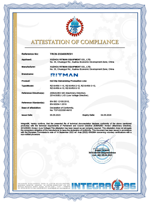 Certificat&nbsp;CE de la ligne de rev&ecirc;tement