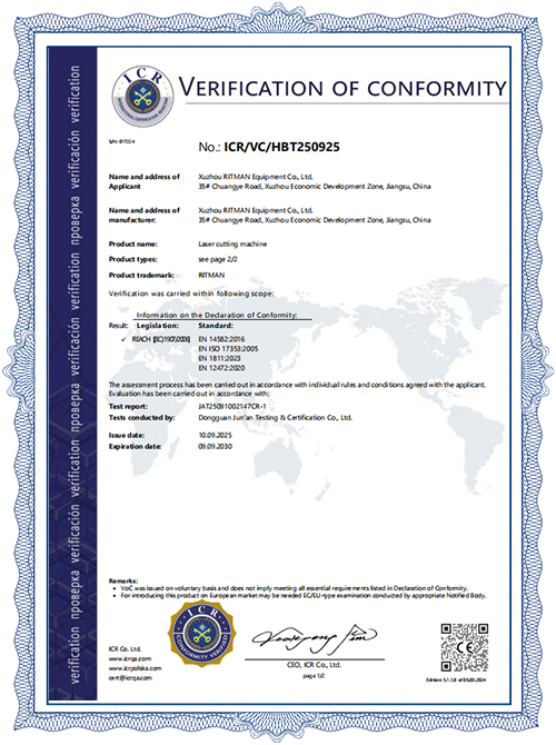 Certificat europ&eacute;en de machine de d&eacute;coupe laser version polonaise